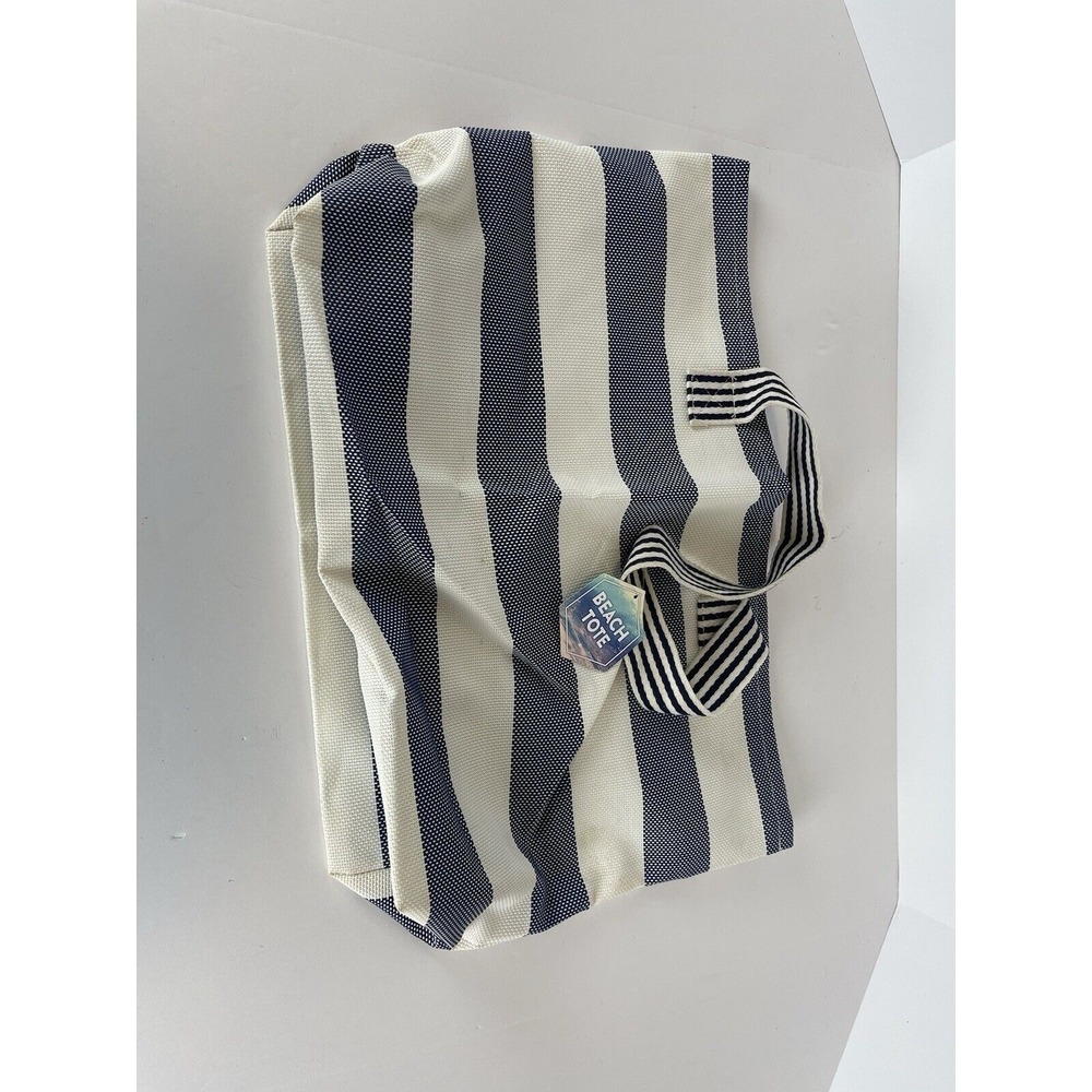 Beach Tote, Mesh, White And Blue Stripes With Handle